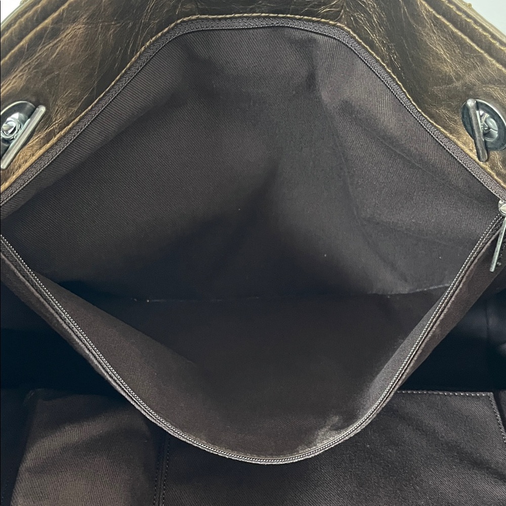 CHANEL Metallic Brown Quilted Calfskin Leather “Moscow” Tote with Chain Straps - Picture 8 of 14